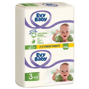 Evy Baby Bebek Bezi 3 Beden Midi 2'li Paket 68 Adet 5-9 Kg